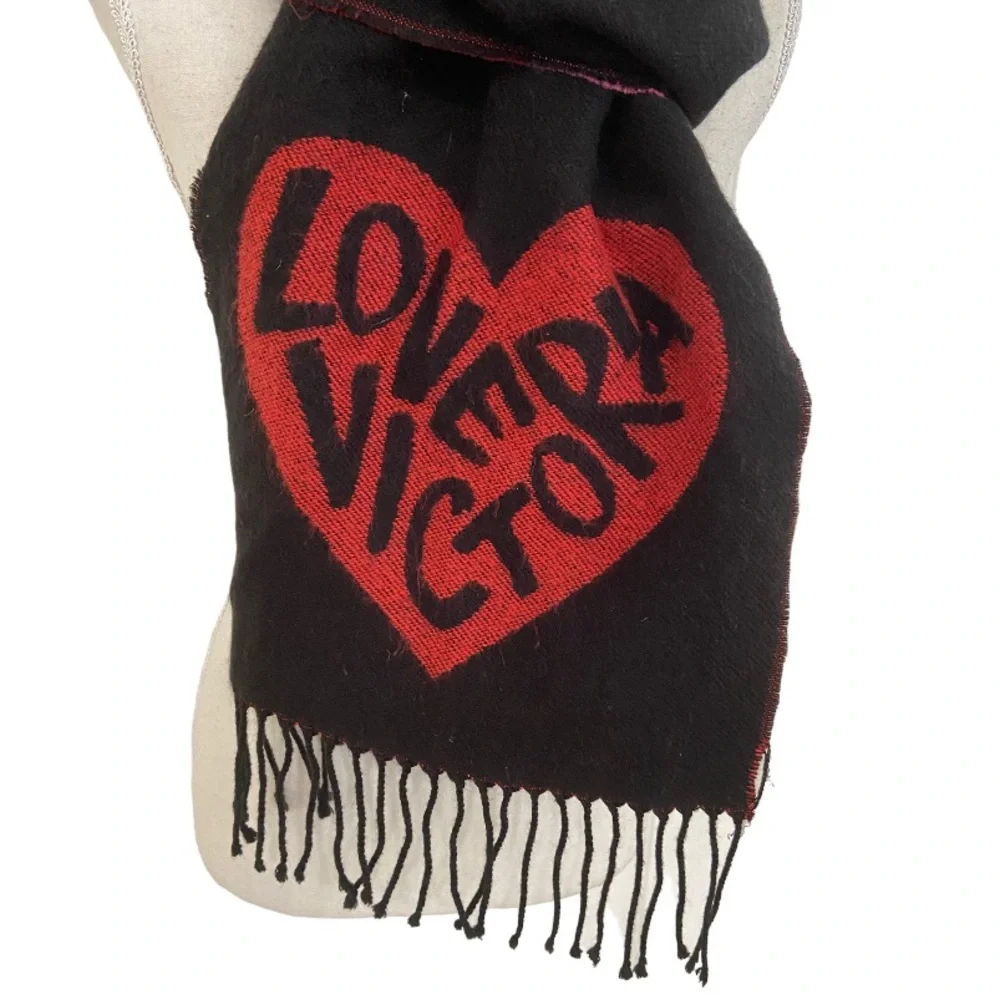 Victoria’s Secret Love Victoria Long Scarf Color Block Heart Black Pink Red